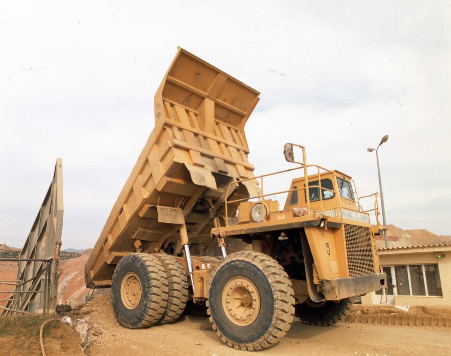 Mining truck unloading at Yerakini Mines Grecian Magnesite